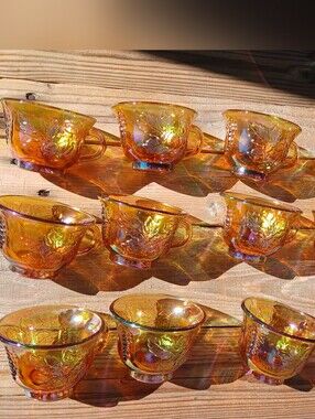 Indiana Glass Iridescent Carnival Glass cups/ Vintage Barware Marigold